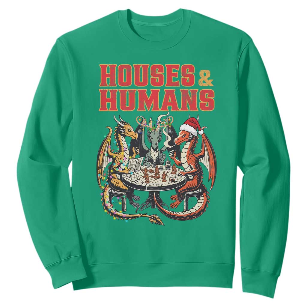 Funny Rpg Christmas Game Sweatshirt Houses And Humans Tabletop Game Xmas Dragon TS11 Irish Green Print Your Wear