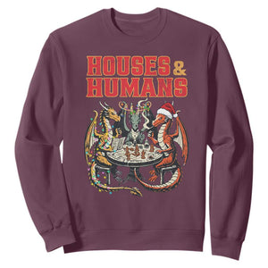 Funny Rpg Christmas Game Sweatshirt Houses And Humans Tabletop Game Xmas Dragon TS11 Maroon Print Your Wear