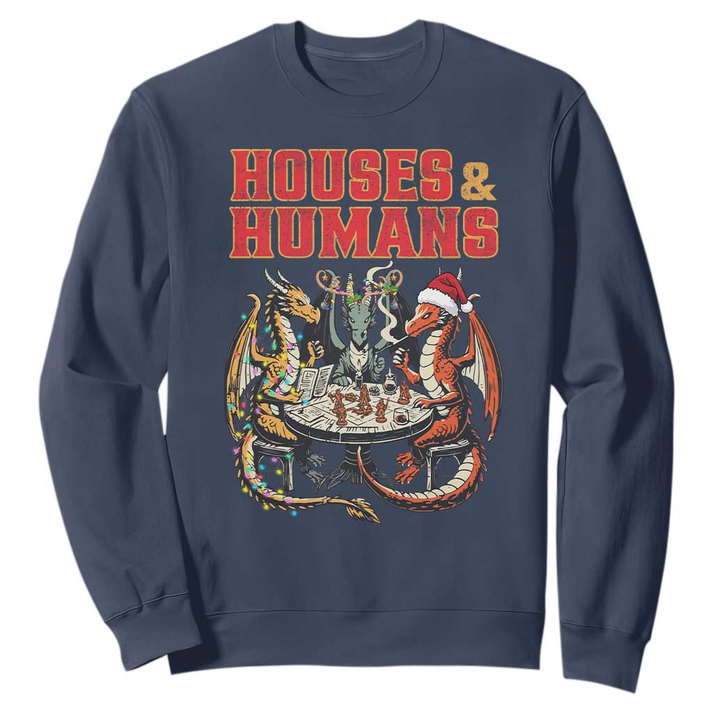 Funny Rpg Christmas Game Sweatshirt Houses And Humans Tabletop Game Xmas Dragon TS11 Navy Print Your Wear