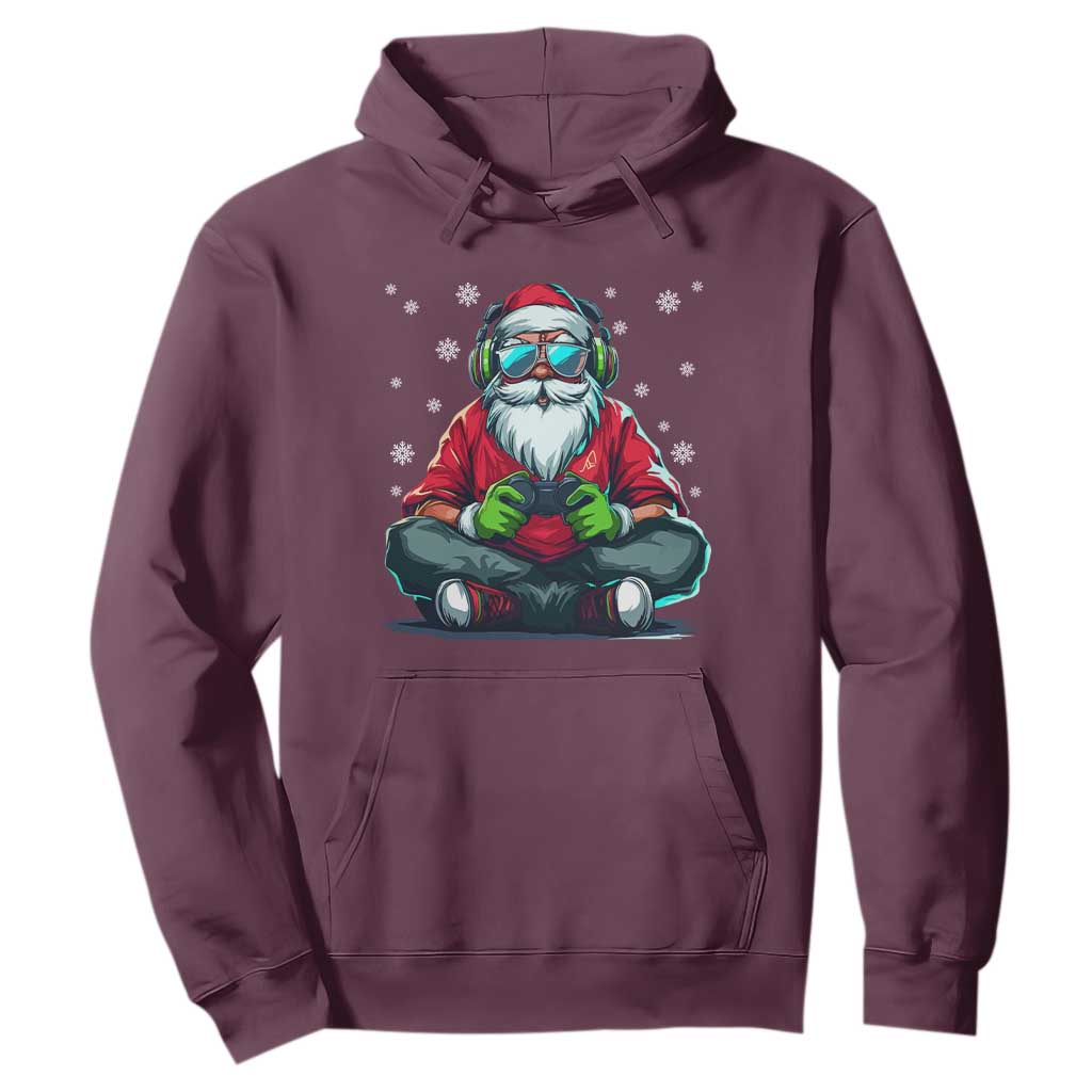 Funny Christmas Gamer Santa Claus Game Controller Hoodie TS11 Maroon Print Your Wear