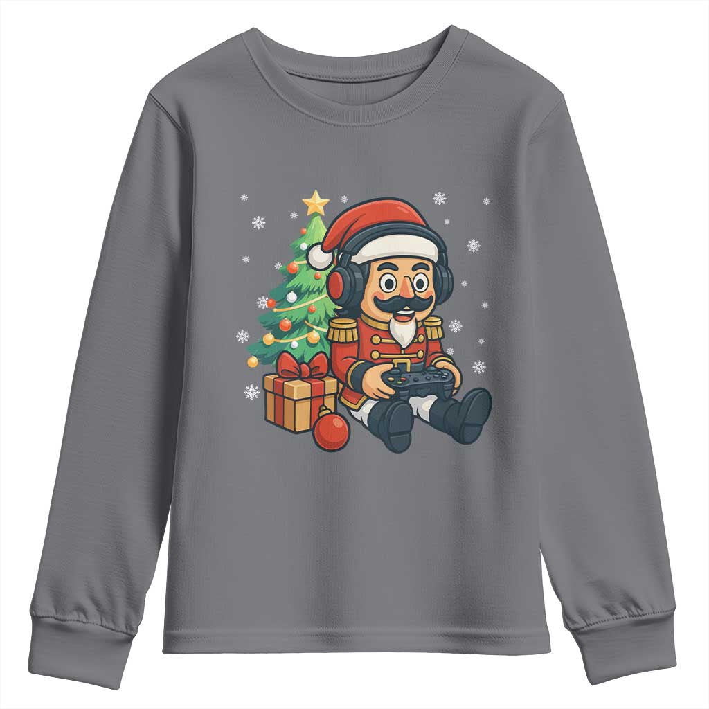 Funny Christmas Video Game Nutcracker Xmas Tree Gamer Youth Sweatshirt TS11 Charcoal Print Your Wear