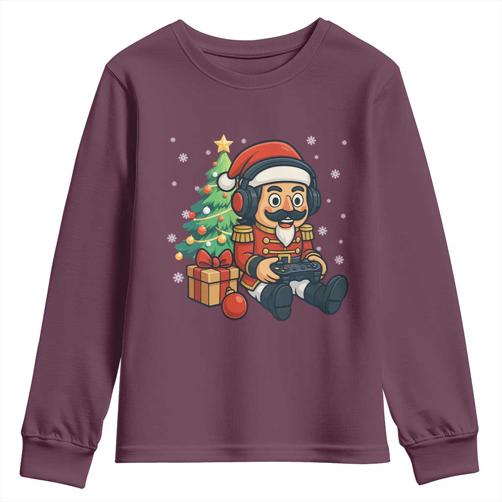 Funny Christmas Video Game Nutcracker Xmas Tree Gamer Youth Sweatshirt TS11 Maroon Print Your Wear