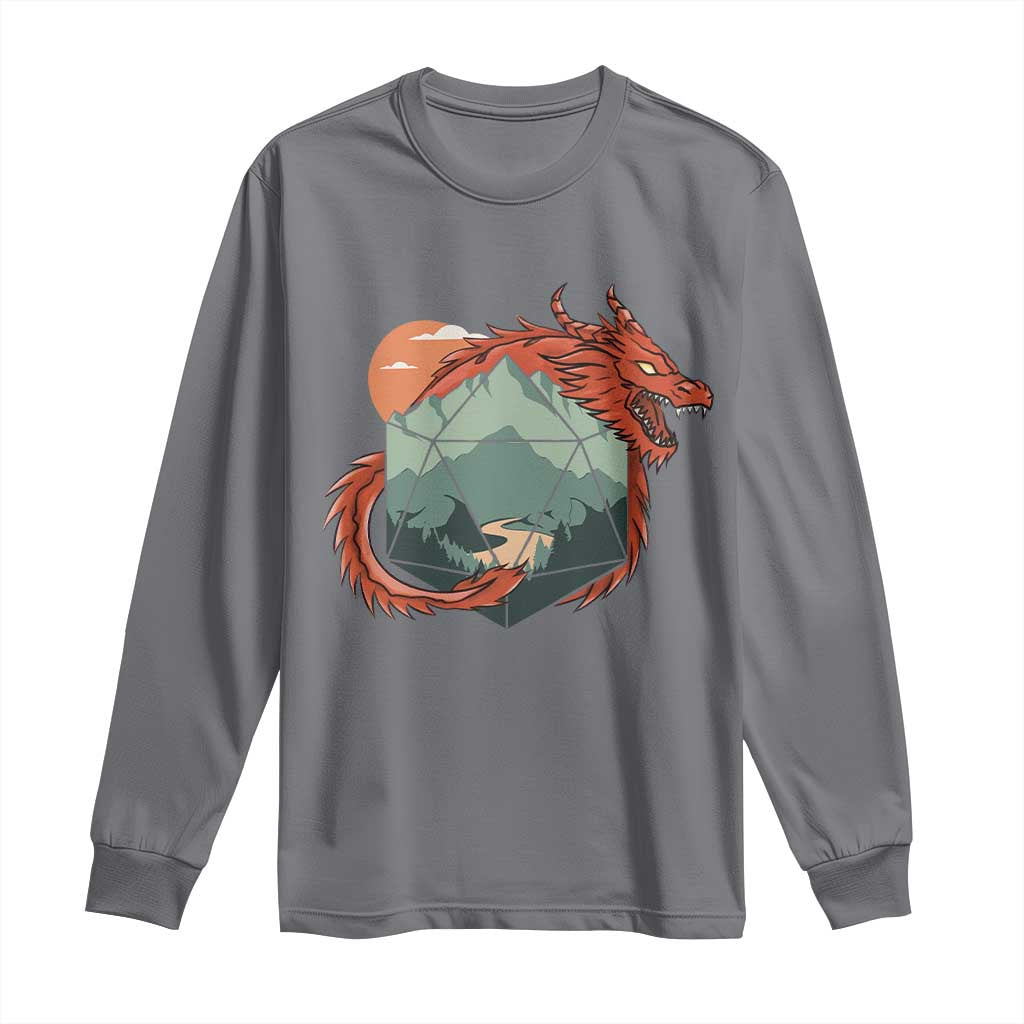 Funny Dragon Tabletop RPG Dice Game Long Sleeve Shirt TS11 Charcoal Print Your Wear