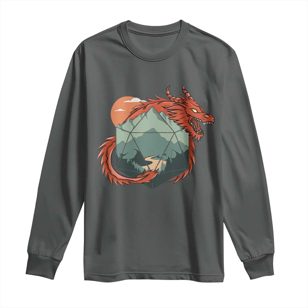 Funny Dragon Tabletop RPG Dice Game Long Sleeve Shirt TS11 Dark Heather Print Your Wear
