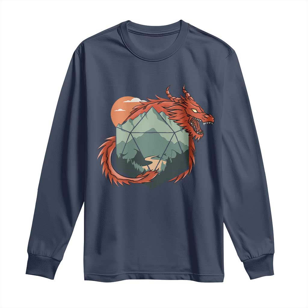 Funny Dragon Tabletop RPG Dice Game Long Sleeve Shirt TS11 Navy Print Your Wear