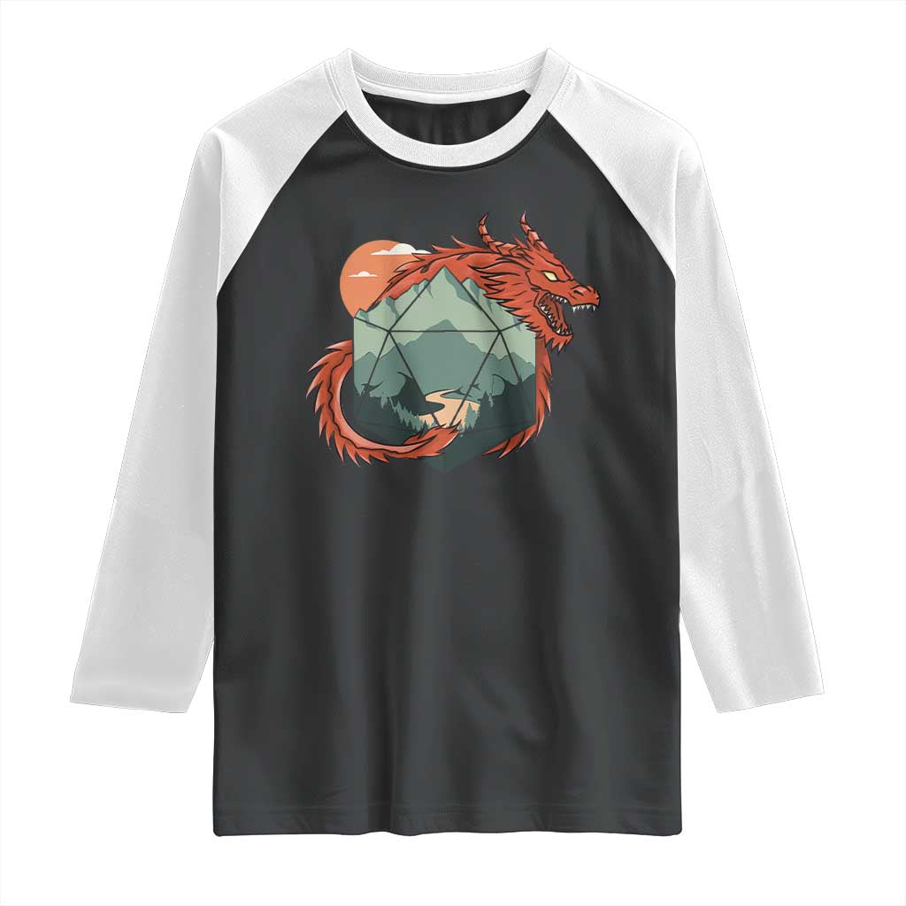 Funny Dragon Tabletop RPG Dice Game Raglan Shirt TS11 Black White Print Your Wear