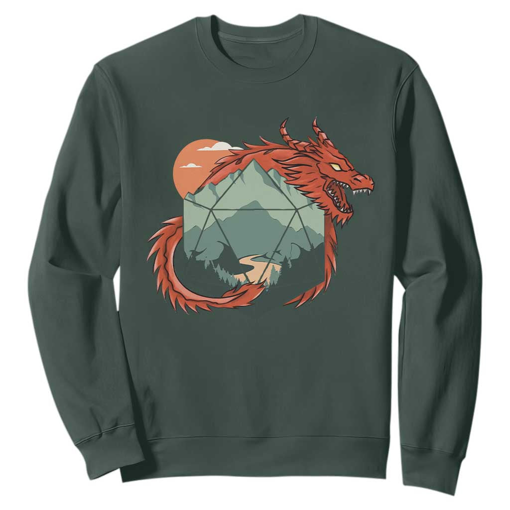 Funny Dragon Tabletop RPG Dice Game Sweatshirt TS11 Dark Forest Green Print Your Wear