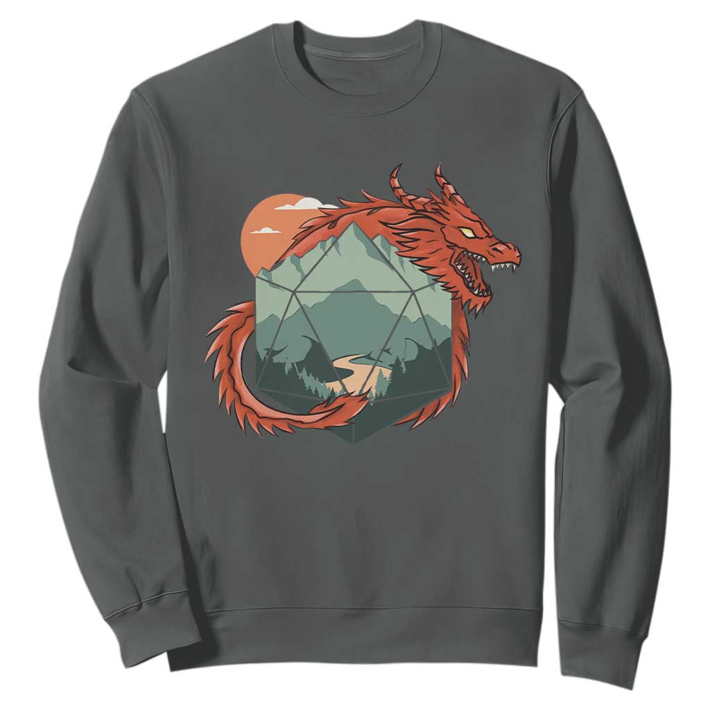 Funny Dragon Tabletop RPG Dice Game Sweatshirt TS11 Dark Heather Print Your Wear
