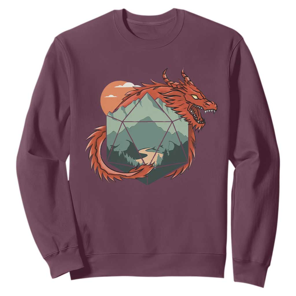 Funny Dragon Tabletop RPG Dice Game Sweatshirt TS11 Maroon Print Your Wear