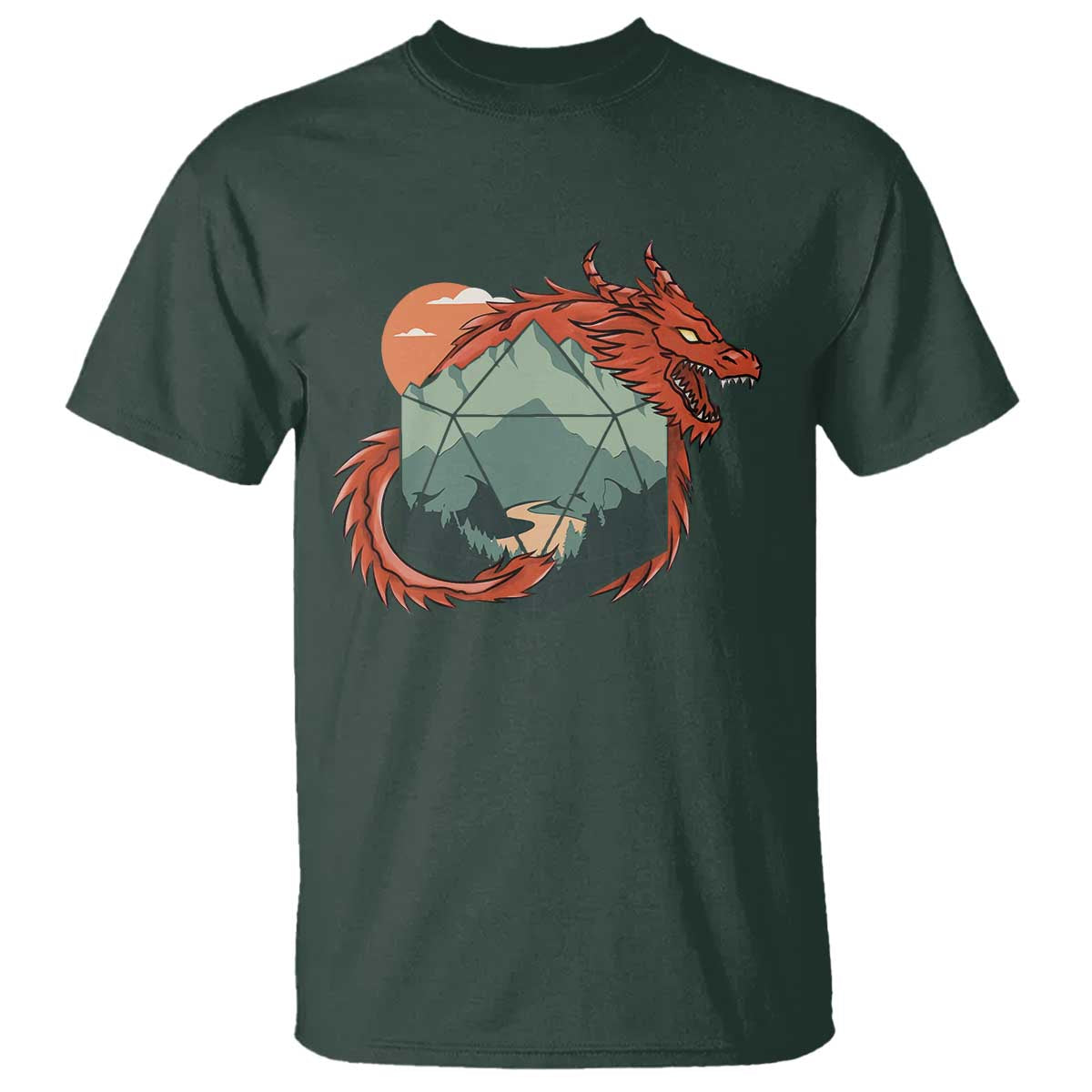Funny Dragon Tabletop RPG Dice Game T Shirt TS11 Dark Forest Green Print Your Wear