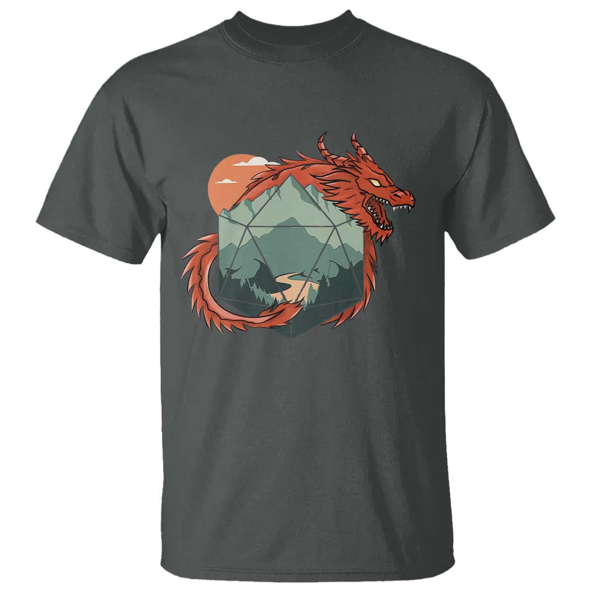 Funny Dragon Tabletop RPG Dice Game T Shirt TS11 Dark Heather Print Your Wear