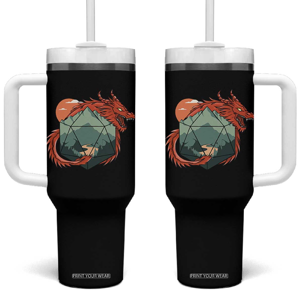 Funny Dragon Tabletop RPG Dice Game Tumbler With Handle TS11 One Size: 40 oz Black Print Your Wear