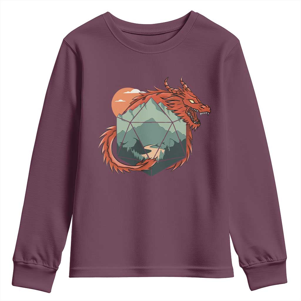 Funny Dragon Tabletop RPG Dice Game Youth Sweatshirt TS11 Maroon Print Your Wear