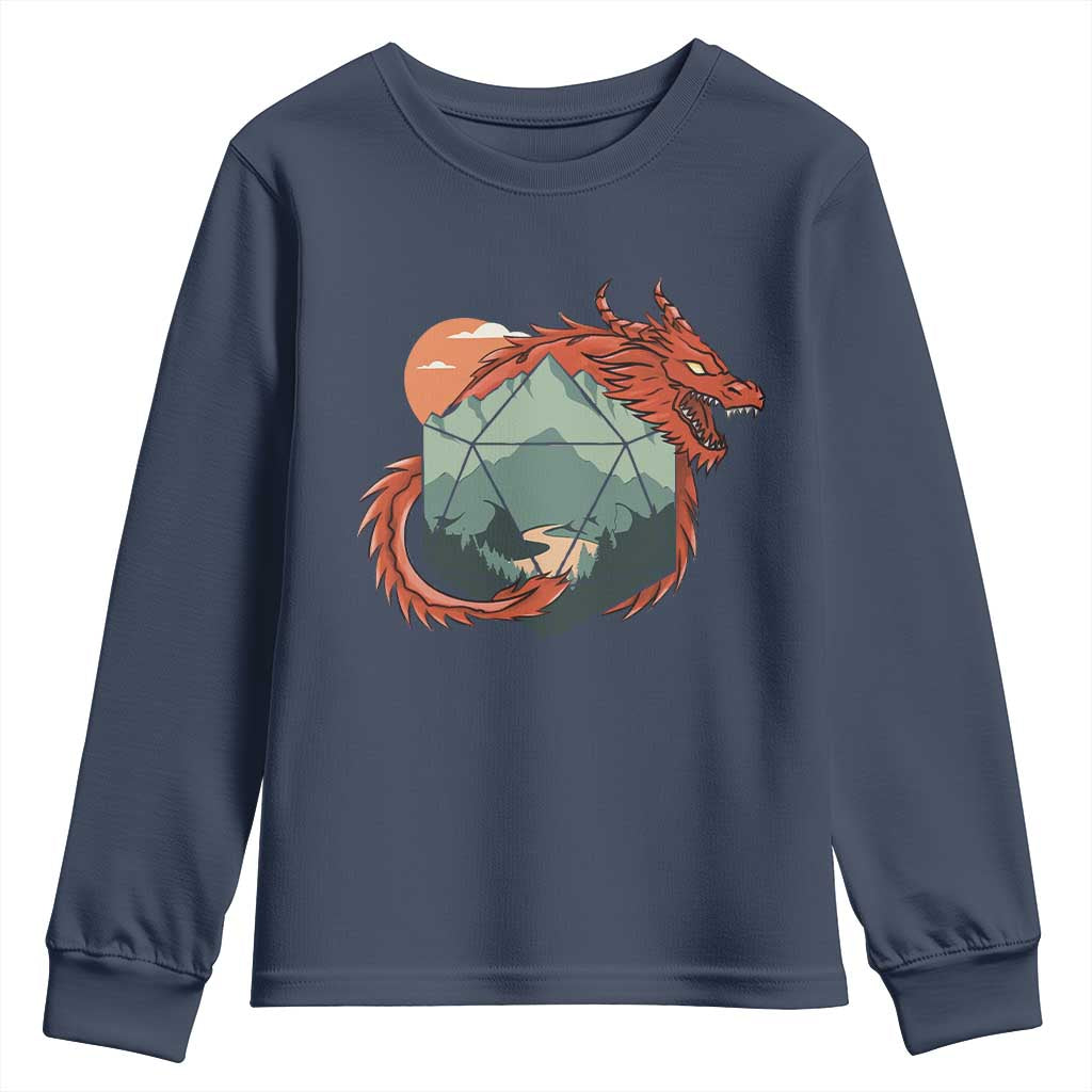 Funny Dragon Tabletop RPG Dice Game Youth Sweatshirt TS11 Navy Print Your Wear