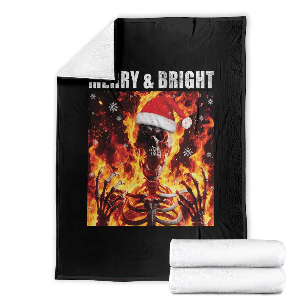 Funny Merry And Bright Throw Blanket Christmas Chaos Xmas Skeleton Fire Flames TS11 Black Print Your Wear