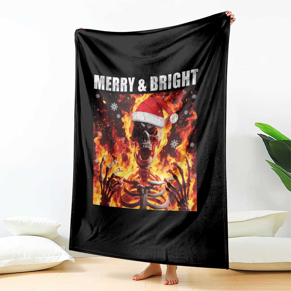 Funny Merry And Bright Throw Blanket Christmas Chaos Xmas Skeleton Fire Flames TS11 Print Your Wear