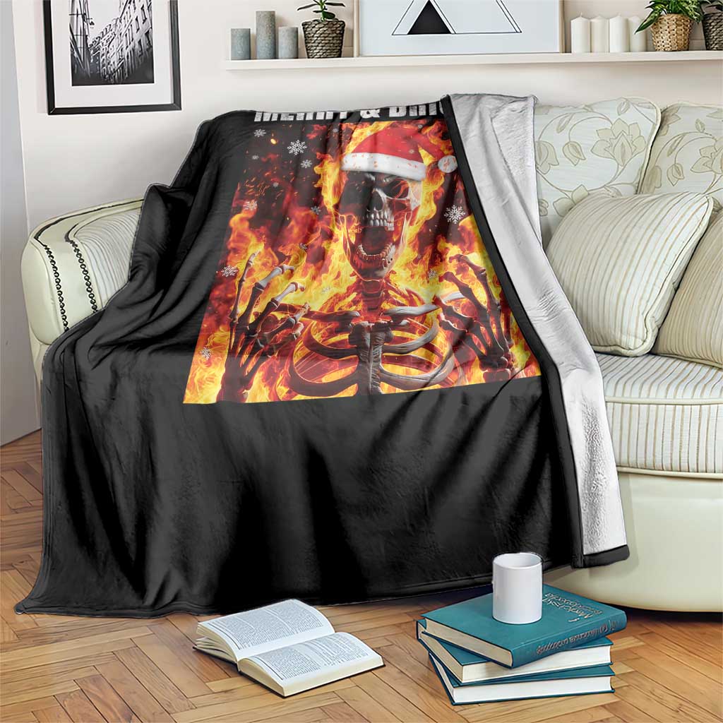 Funny Merry And Bright Throw Blanket Christmas Chaos Xmas Skeleton Fire Flames TS11 Print Your Wear