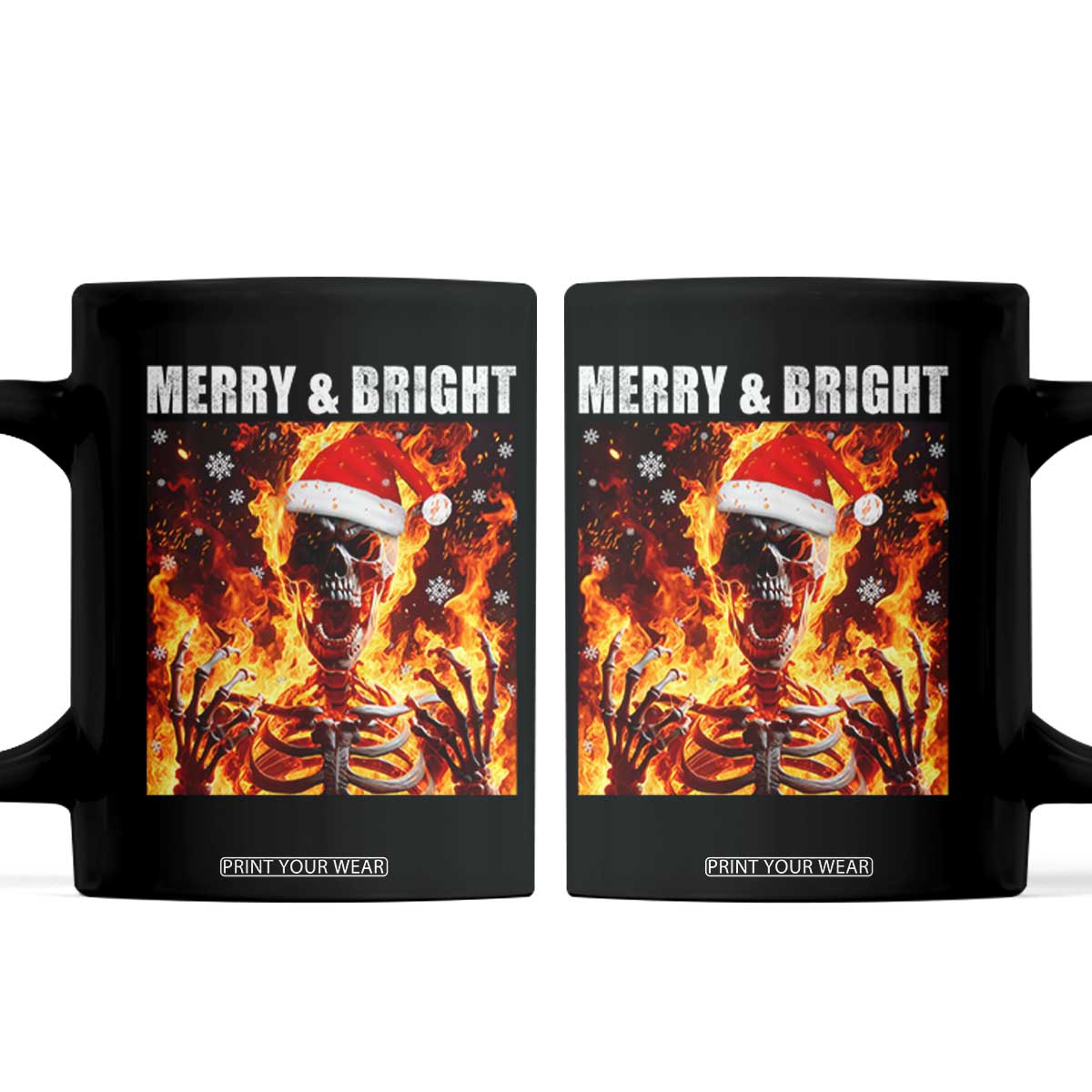 Funny Merry And Bright Coffee Mug Christmas Chaos Xmas Skeleton Fire Flames TS11 Black Print Your Wear