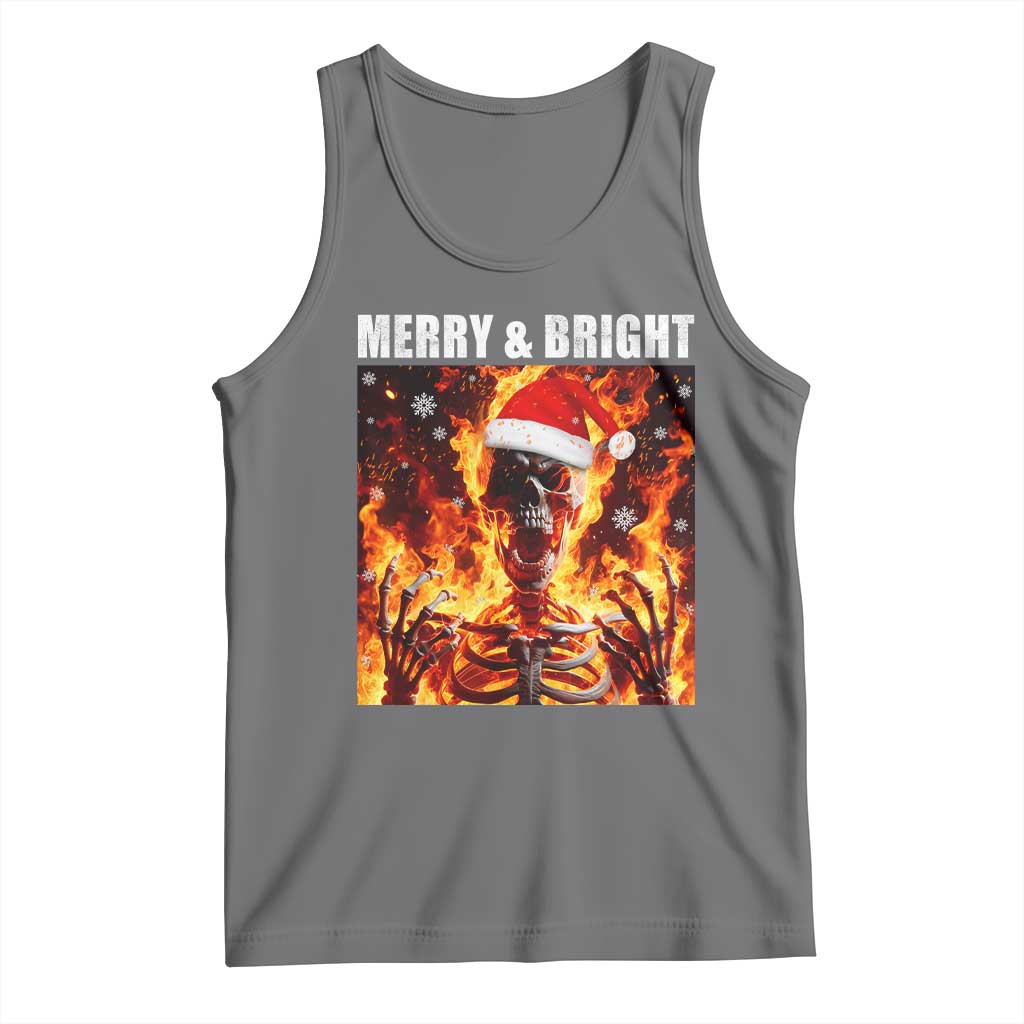 Funny Merry And Bright Tank Top Christmas Chaos Xmas Skeleton Fire Flames TS11 Black Heather Print Your Wear