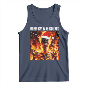 Funny Merry And Bright Tank Top Christmas Chaos Xmas Skeleton Fire Flames TS11 Navy Print Your Wear