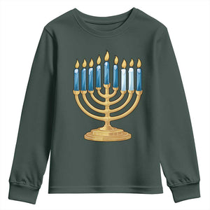 Funny 67 Hanukkah Youth Sweatshirt Chanukah Menorah Sixth Seventh Night TS11 Dark Forest Green Print Your Wear