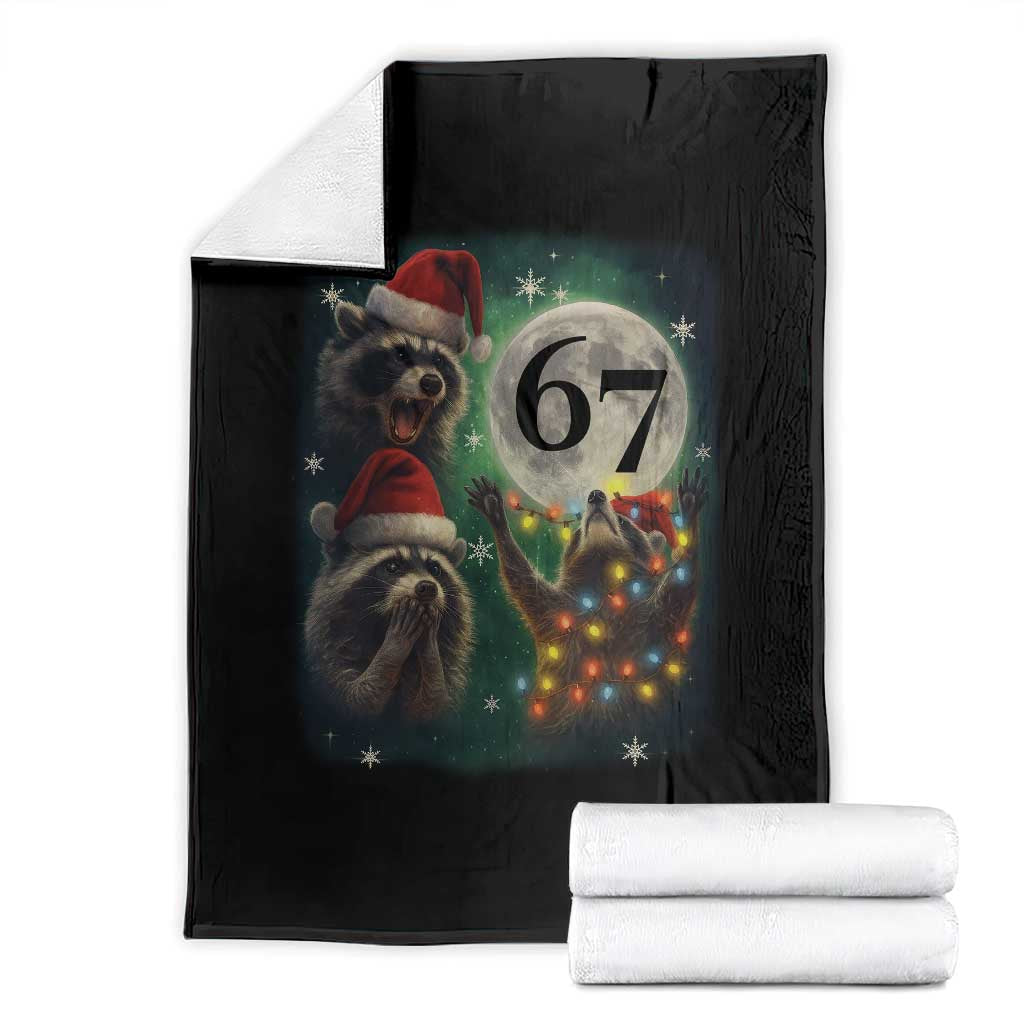 Funny Christmas Three Raccoons 67 Throw Blanket Trash Panda Moon Howling Six Seven Meme TS11 Black Print Your Wear
