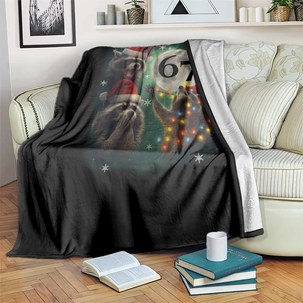 Funny Christmas Three Raccoons 67 Throw Blanket Trash Panda Moon Howling Six Seven Meme TS11 Print Your Wear