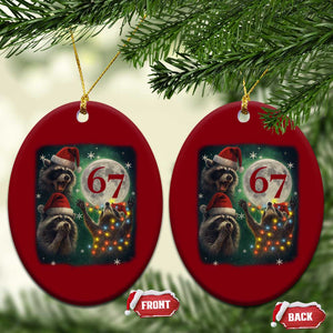 Funny Christmas Three Raccoons 67 Ceramic Ornament Trash Panda Moon Howling Six Seven Meme TS11 Print Your Wear