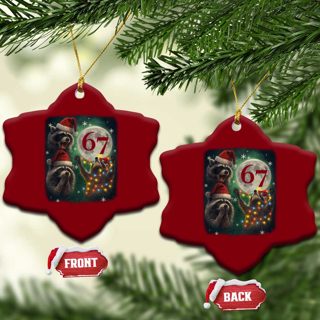 Funny Christmas Three Raccoons 67 Ceramic Ornament Trash Panda Moon Howling Six Seven Meme TS11 Print Your Wear