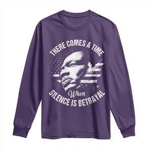 MLK Day There Comes A Time When Silence Is Betrayal Long Sleeve Shirt Martin Luther King Vintage American Flag Black History Month TS11 Purple Print Your Wear