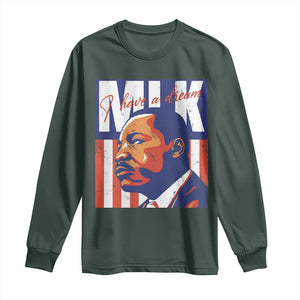 MLK Day I Have A Dream Long Sleeve Shirt Martin Luther King Vintage American Flag Black History Month TS11 Dark Forest Green Print Your Wear