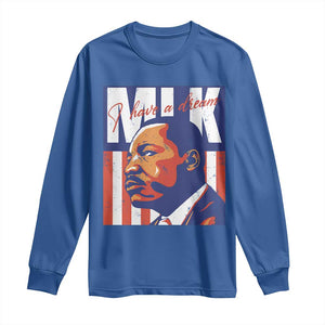 MLK Day I Have A Dream Long Sleeve Shirt Martin Luther King Vintage American Flag Black History Month TS11 Royal Blue Print Your Wear