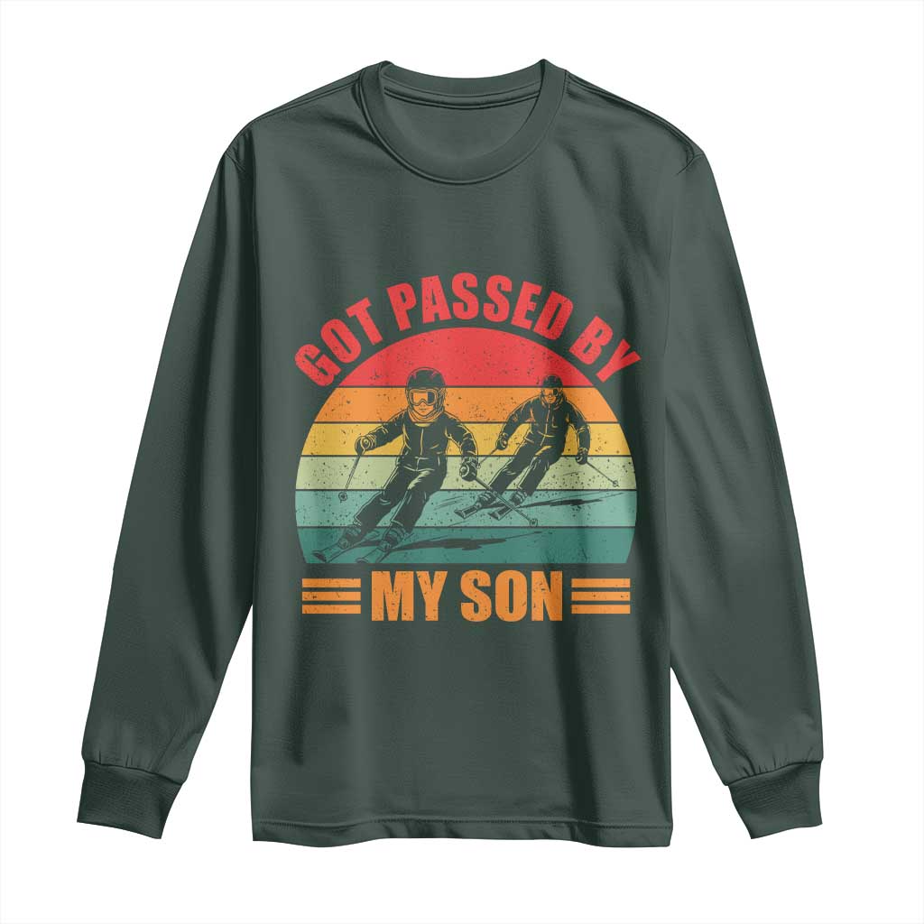 Funny Skiing Ski Dad Long Sleeve Shirt Got Passed By My Son Retro Vintage TS11 Dark Forest Green Print Your Wear