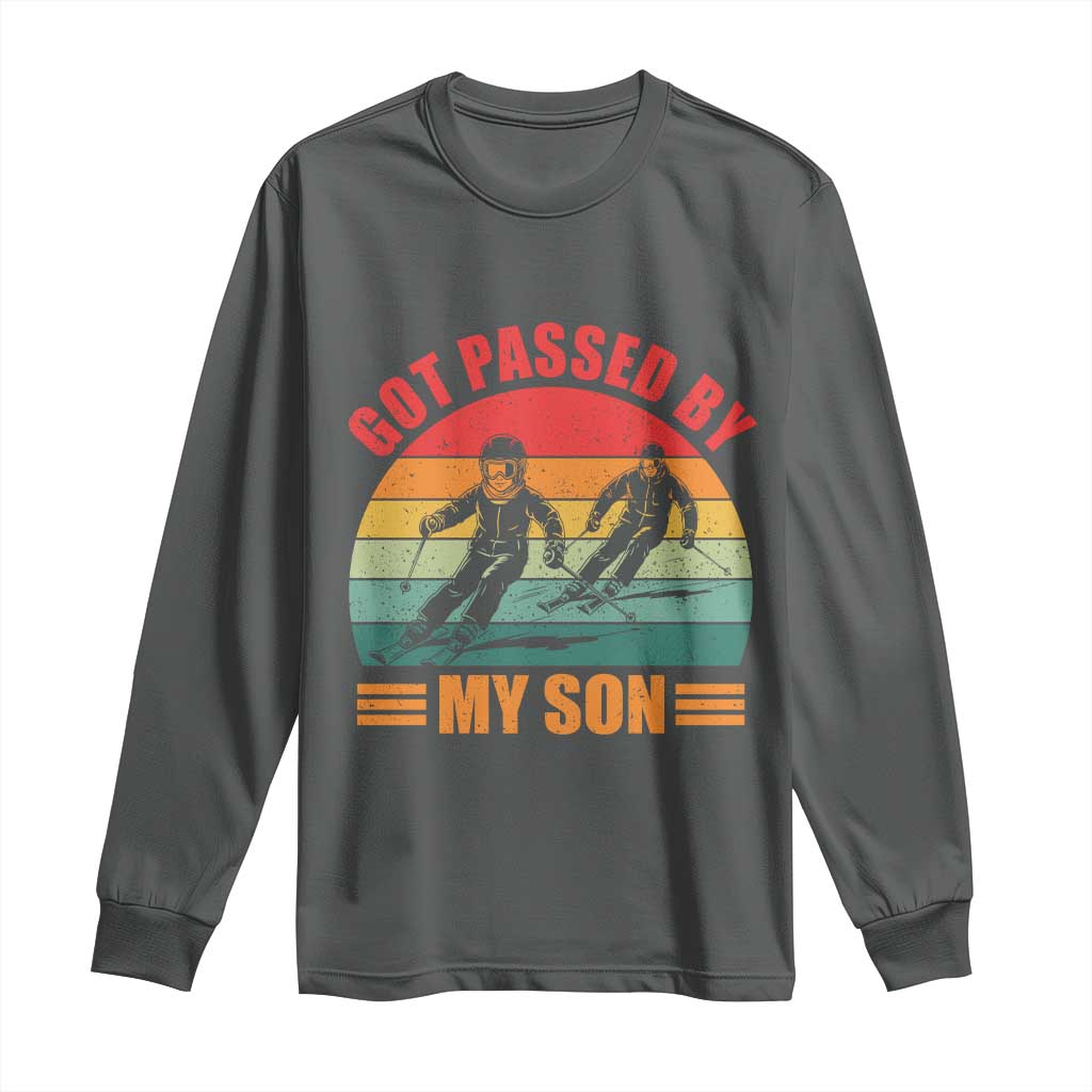 Funny Skiing Ski Dad Long Sleeve Shirt Got Passed By My Son Retro Vintage TS11 Dark Heather Print Your Wear