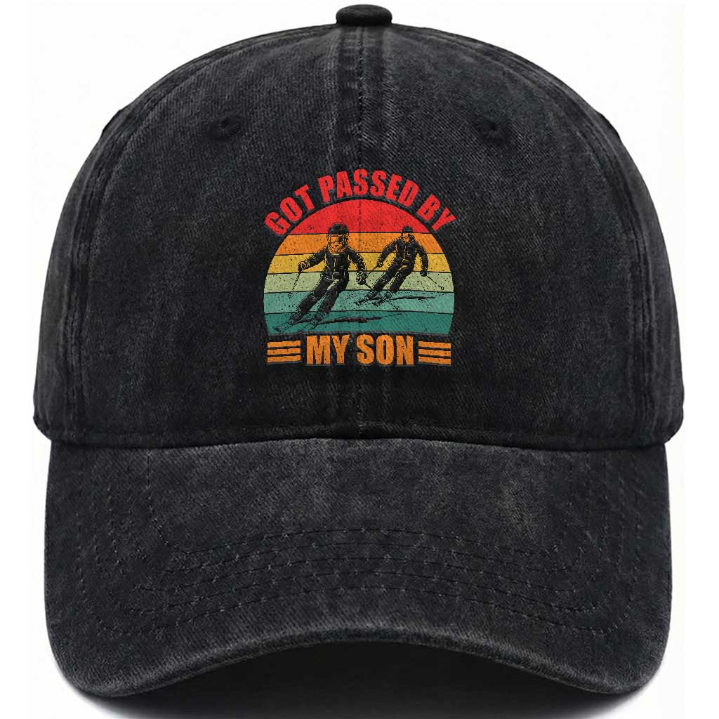 Funny Skiing Ski Dad Washed Cotton Baseball Cap Got Passed By My Son Retro Vintage TS11 Print Your Wear