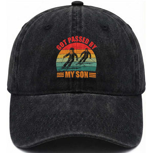 Funny Skiing Ski Dad Washed Cotton Baseball Cap Got Passed By My Son Retro Vintage TS11 Print Your Wear