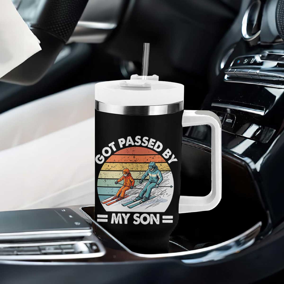 Funny Ski Dad Tumbler With Handle Got Passed By My Son Retro Vintage TS11 Print Your Wear