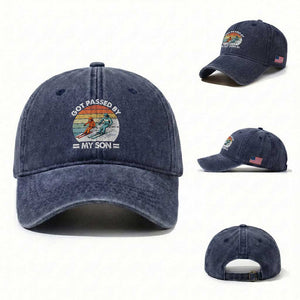 Funny Ski Dad Washed Cotton Baseball Cap Got Passed By My Son Retro Vintage TS11 Washed Cap Universal Fit Navy Print Your Wear