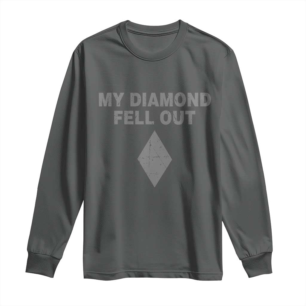 Funny Skiing Snowboarding Long Sleeve Shirt My Diamond Fell Out Ski Puns Double Black Diamond TS11 Dark Heather Print Your Wear