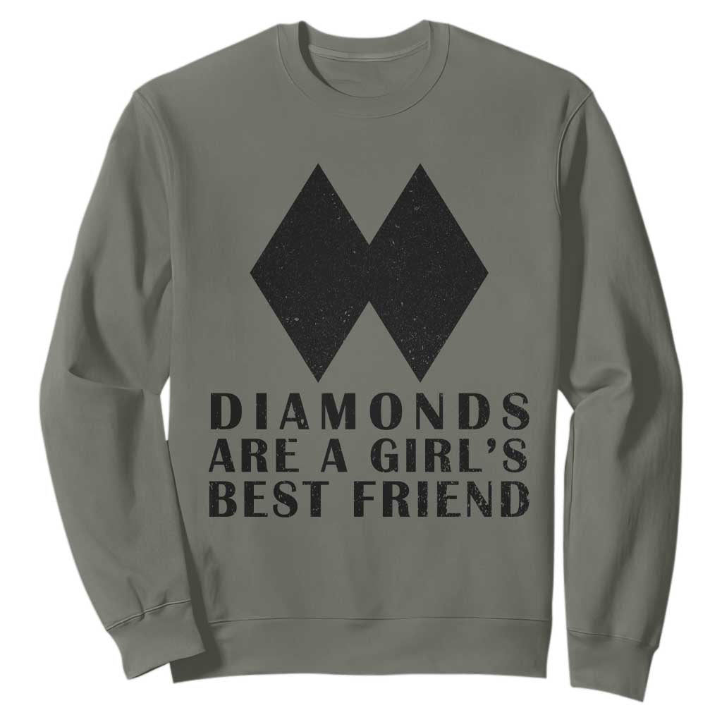 Funny Skiing Snowboarding Sweatshirt Diamonds Are A Girls Best Friend TS11 Military Green Print Your Wear