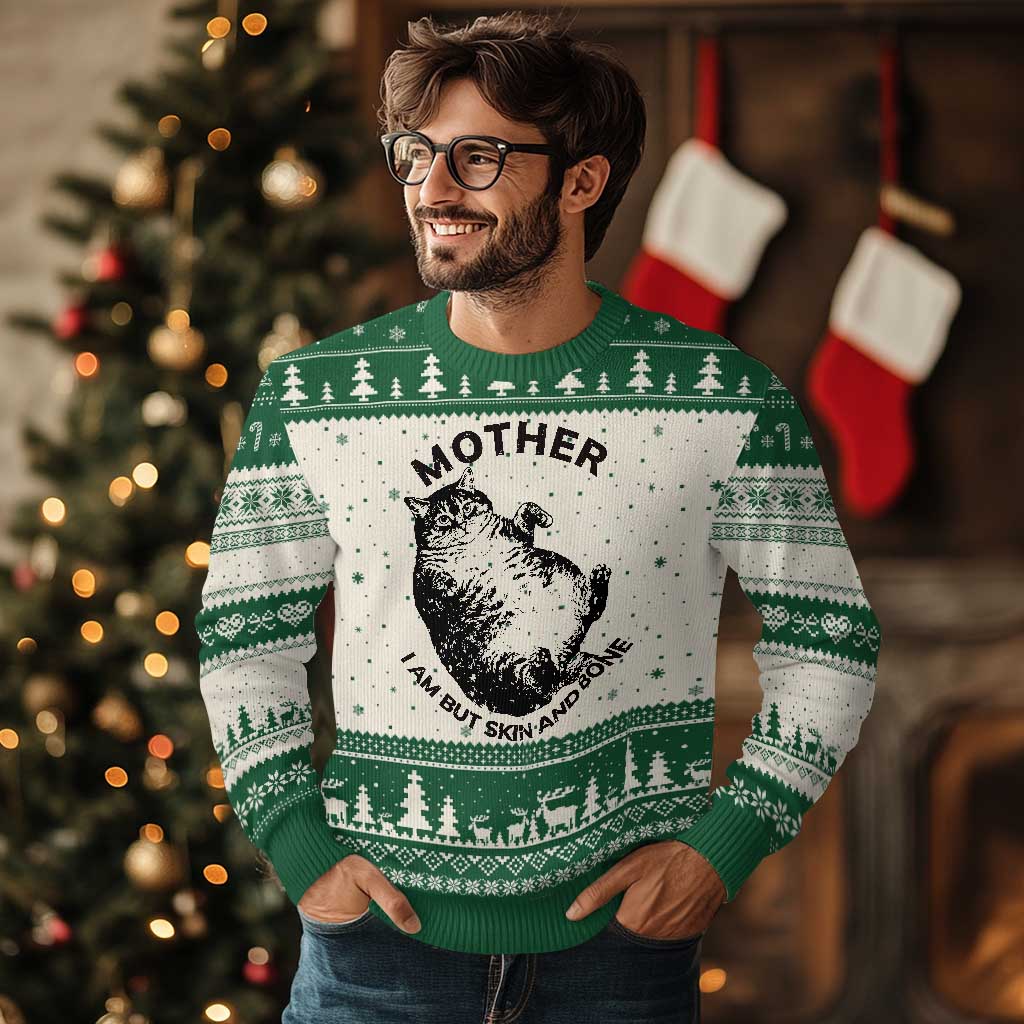 Funny Cat Mother I Am But Skin And Bone Ugly Christmas Sweater TS11 Beige Green Print Your Wear