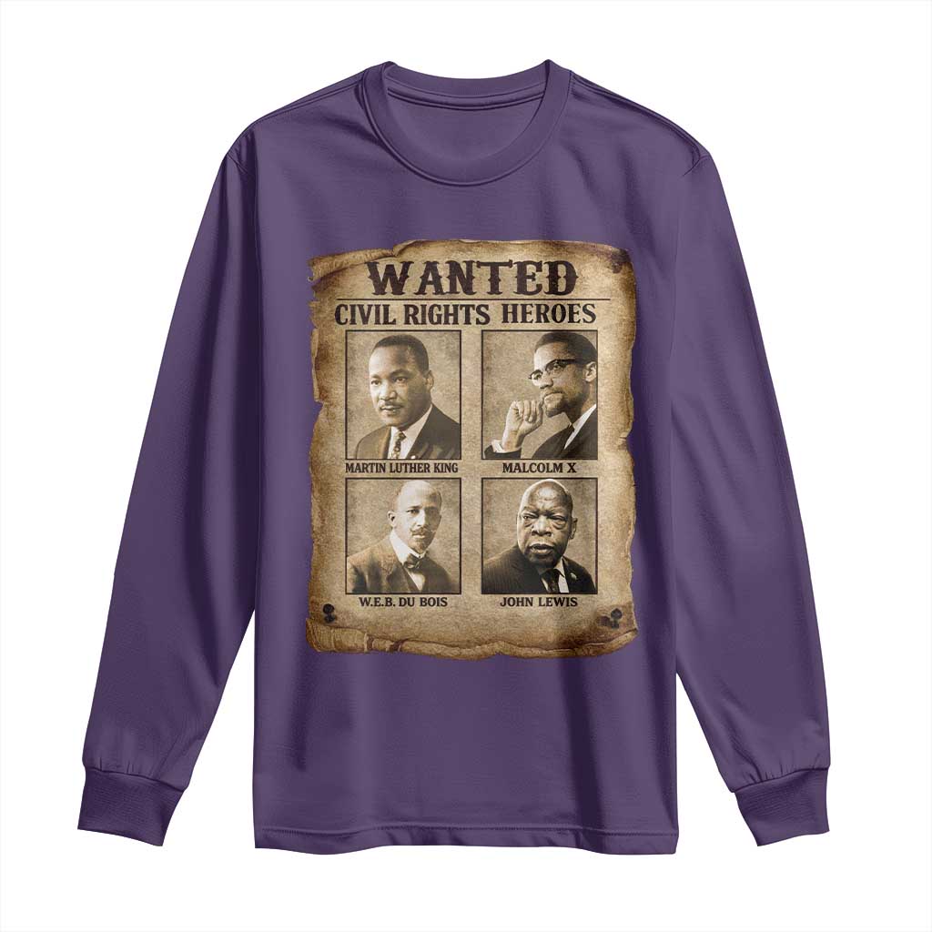 Black Leaders Long Sleeve Shirt Wanted Civil Rights Heroes MLK Malcolm X Web John Lewis TS11 Purple Print Your Wear