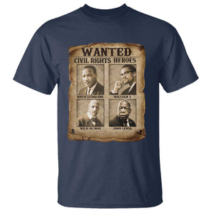 Black Leaders T Shirt Wanted Civil Rights Heroes MLK Malcolm X Web John Lewis TS11 Navy Print Your Wear