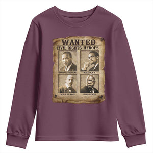 Black Leaders Youth Sweatshirt Wanted Civil Rights Heroes MLK Malcolm X Web John Lewis TS11 Maroon Print Your Wear