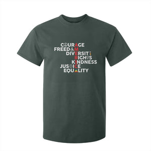 America Courage Freedom Diversity Rights Friendship Justice T Shirt For Kid TS11 Dark Forest Green Print Your Wear