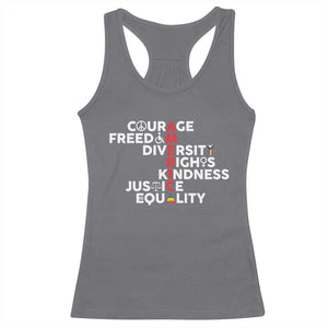 America Courage Freedom Diversity Rights Friendship Justice Racerback Tank Top TS11 Charcoal Print Your Wear