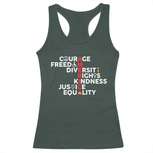 America Courage Freedom Diversity Rights Friendship Justice Racerback Tank Top TS11 Dark Forest Green Print Your Wear