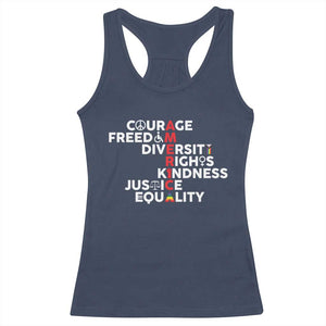 America Courage Freedom Diversity Rights Friendship Justice Racerback Tank Top TS11 Navy Print Your Wear