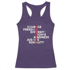 America Courage Freedom Diversity Rights Friendship Justice Racerback Tank Top TS11 Purple Print Your Wear