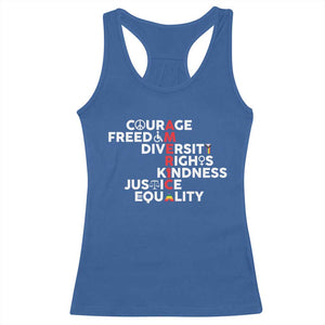 America Courage Freedom Diversity Rights Friendship Justice Racerback Tank Top TS11 Royal Blue Print Your Wear